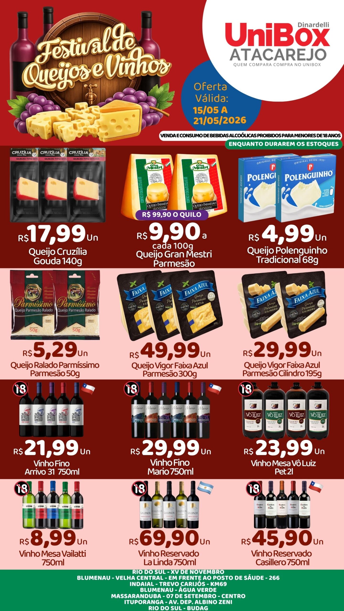 QUEIJOS E VINHOS – 15-05 A 21-05 – LJS 1,2,4,5,6,7,8