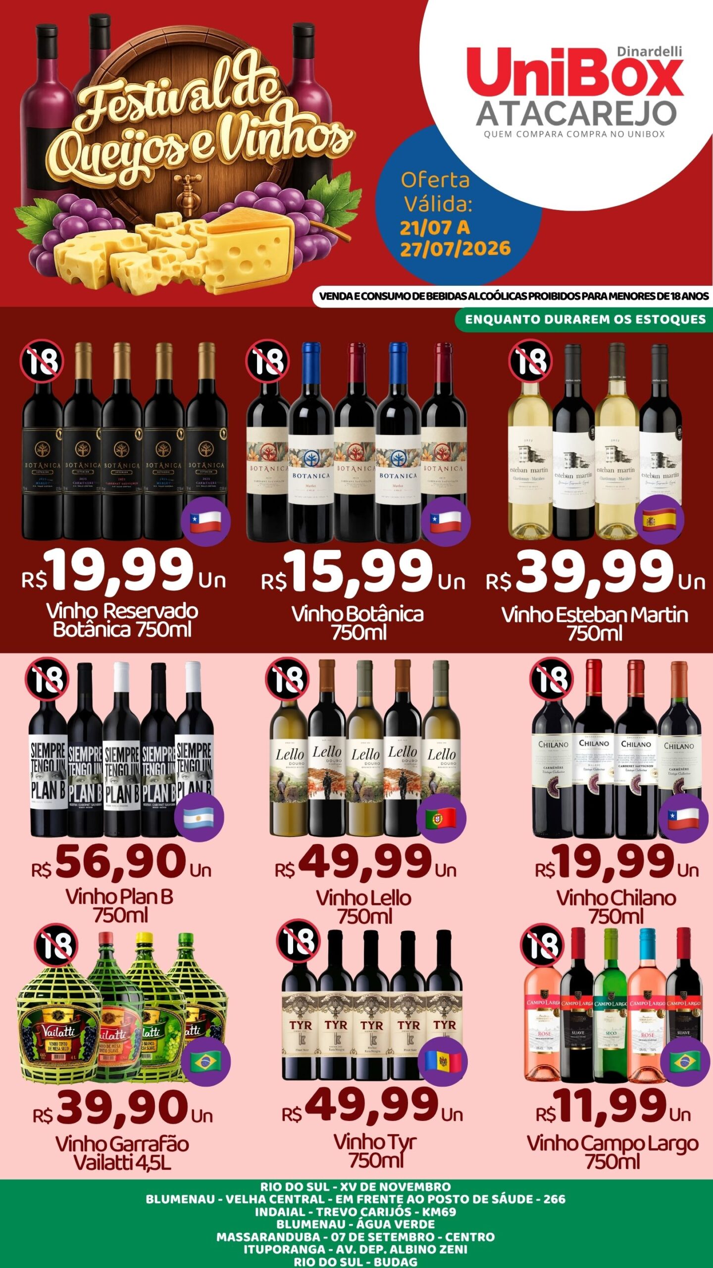QUEIJOS E VINHOS – 21-07 – 27-07 – LJS 1,2,4,5,6,7,8
