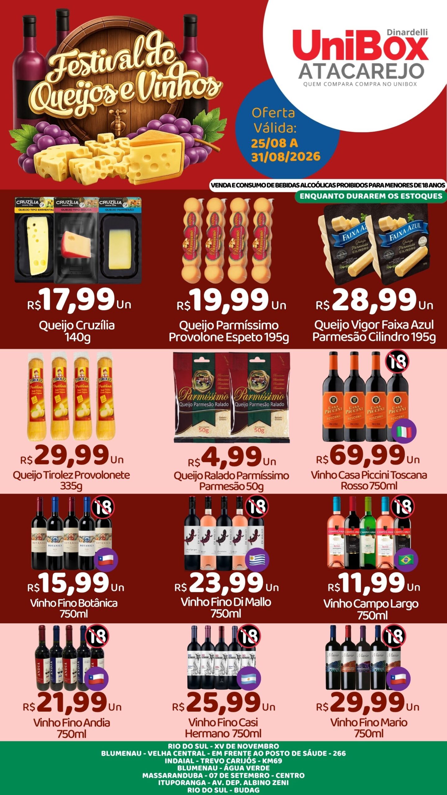 QUEIJOS E VINHOS – 25-08 – 31-08 – LJS 1,2,4,5,6,7,8